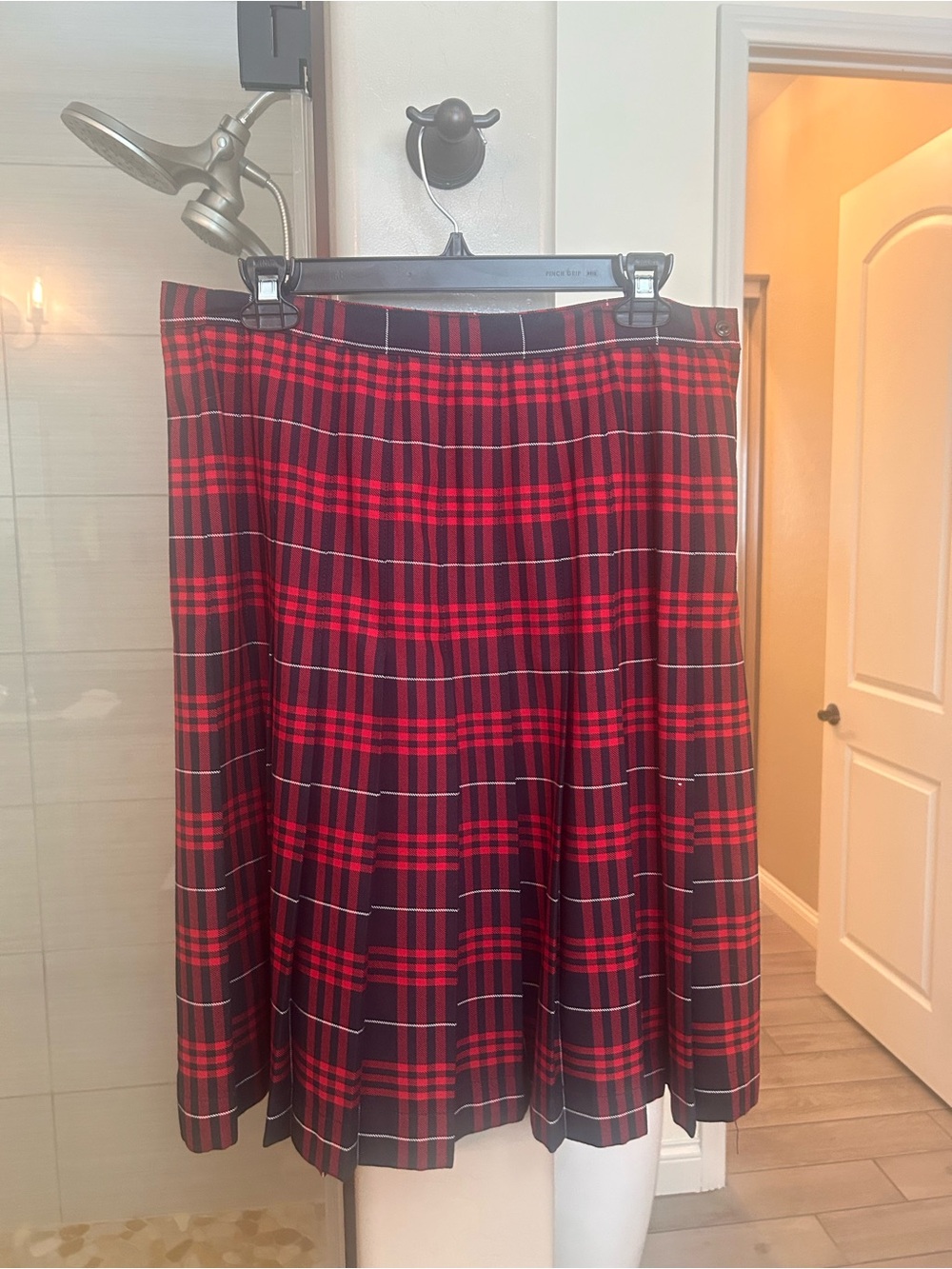 Lands' End Red and Black Plaid Pleated Skirt